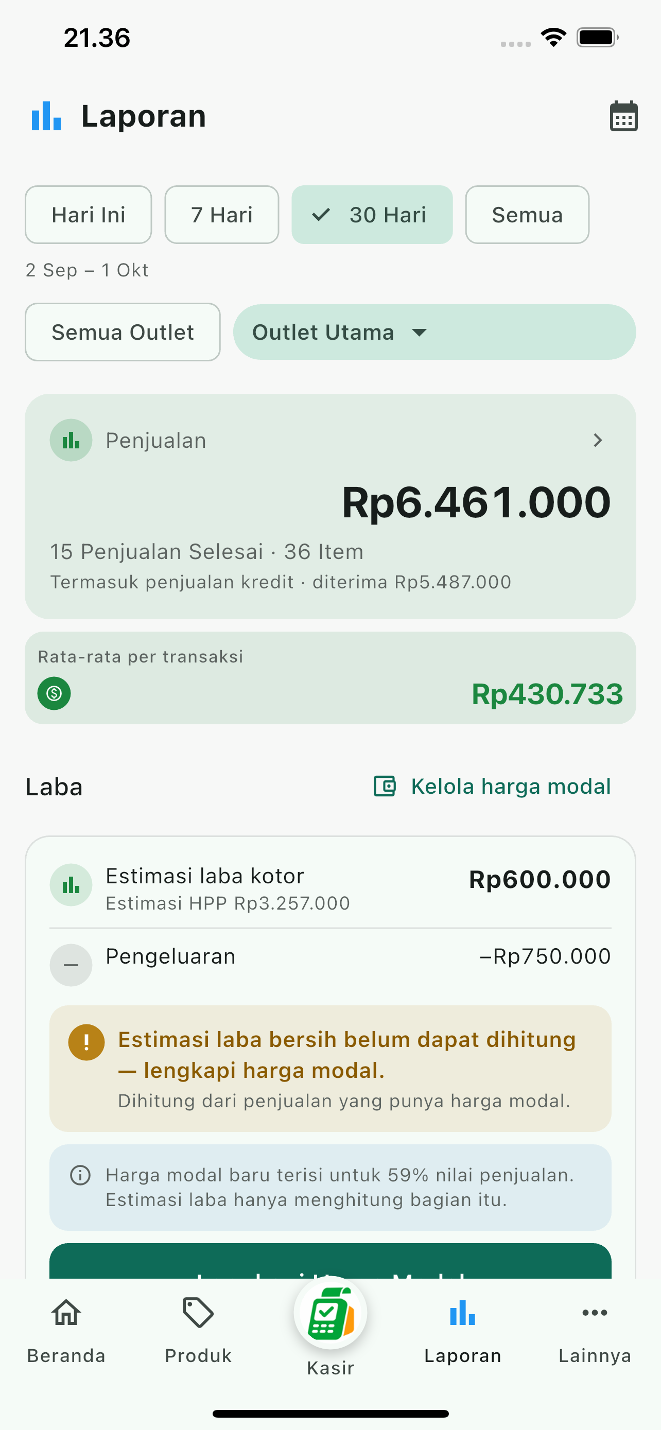 Tampilan laporan YesLaku
